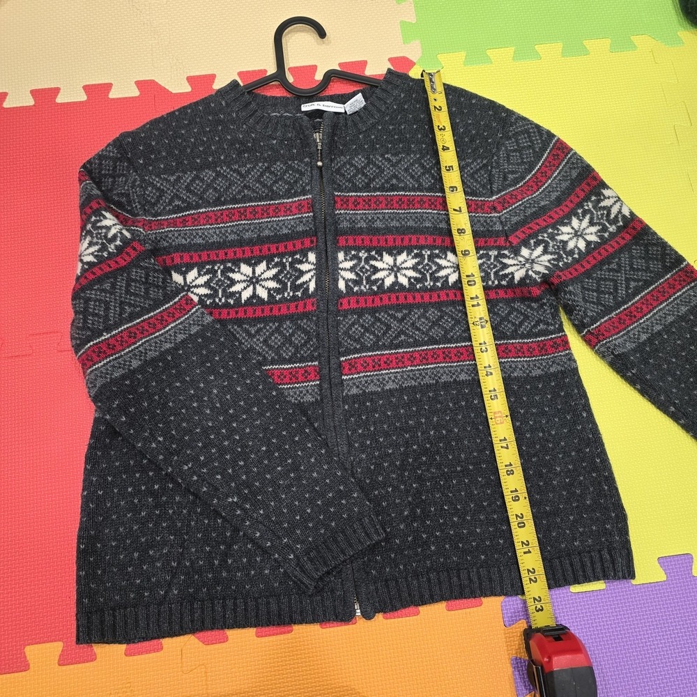 Croft & Barrow Full Zip Fair Isle Sweater Women's Medium‎ Ramie Cotton Wool Gray
